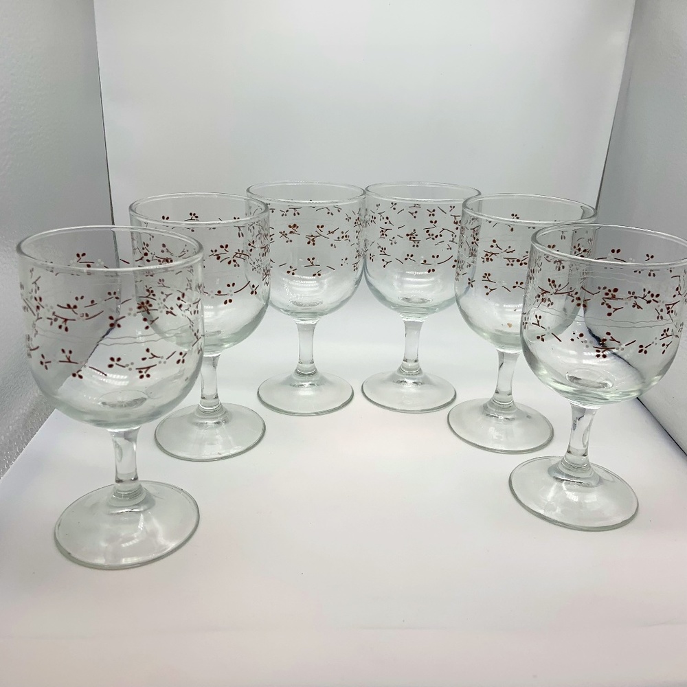 Vintage Anchor Hocking Hawthorne Country Goblets Set of 6 Glasses